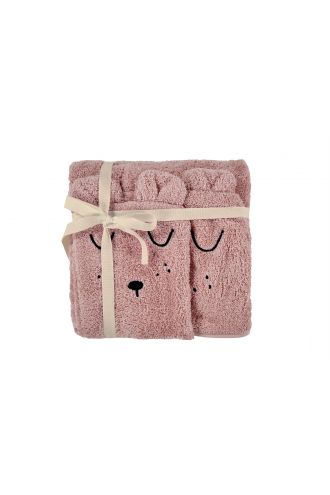  Baby hooded towel set - Silver Pink