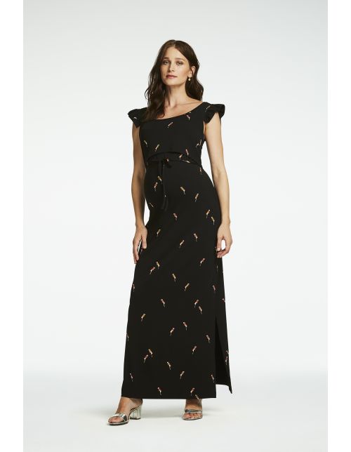 Queen Mum Maxi-jurk met voedingsfunctie Phoenix - Black