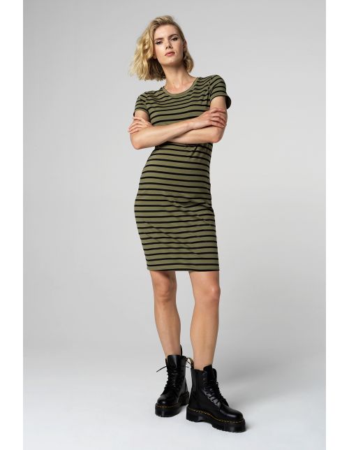 Supermom Jurk Striped - Burnt Olive