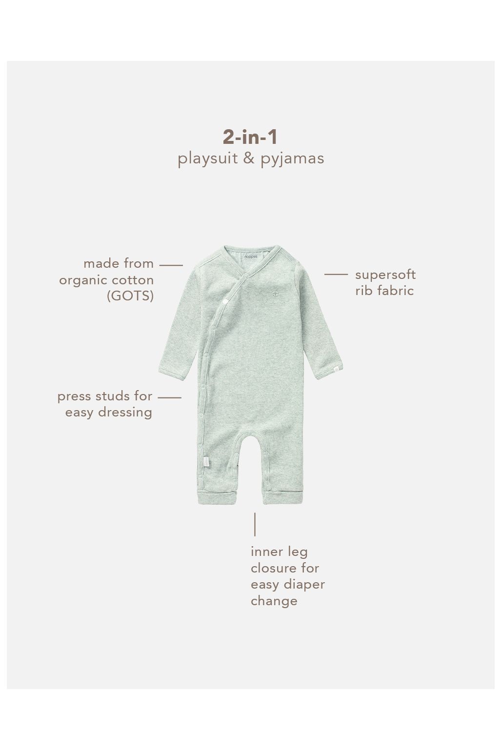 Noppies Baby Grenouillère Nevis - Grey Mint Melange